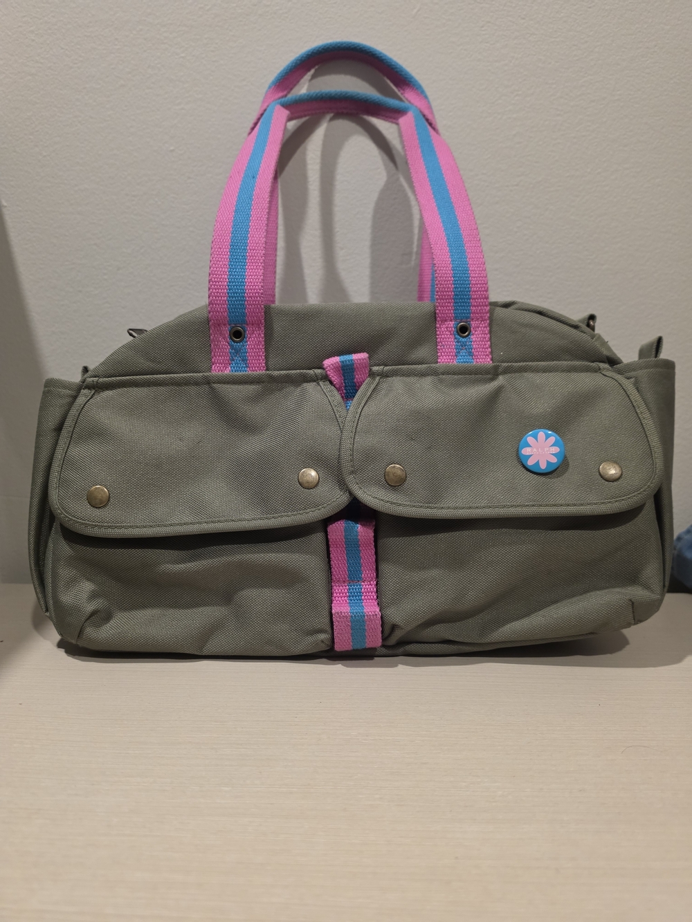 Vintage Y2K Ralph Lauren Fragrances Olive Green Duffle Travel Bag Pink Blue